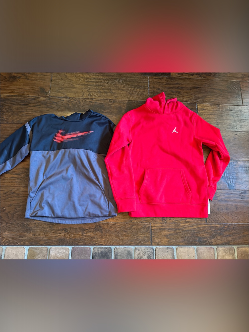 Red Jordan Kid Hoodie and Black/Gray Nike Pullover Set